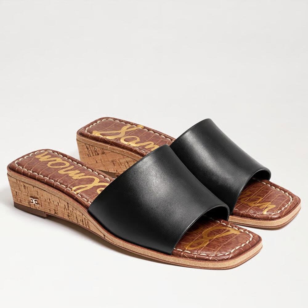 Sam Edelman Valery Leather Slip On Wedge Mules Sandals Black Brown Women's 6.5M